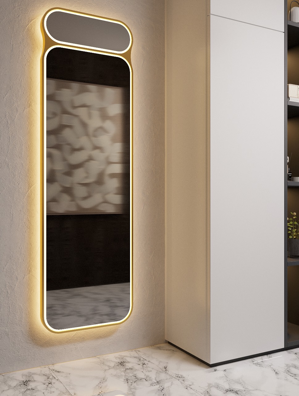Прямоугольное зеркало с LED-подсветкой в интерьере от Varket